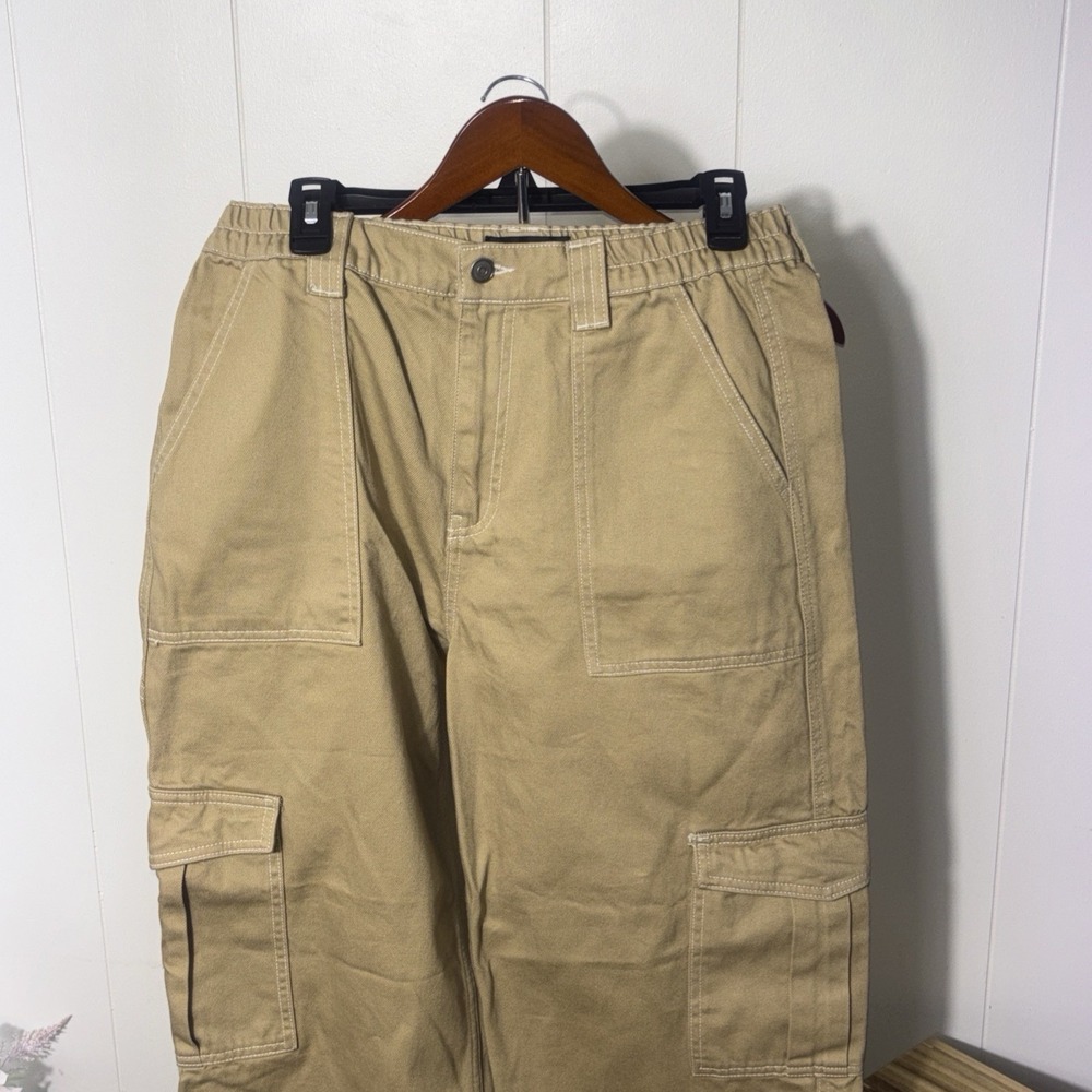 Fashion Nova Women Cargo Jeans Sz 11 High Waisted Baggy 100% Cotton Brown New